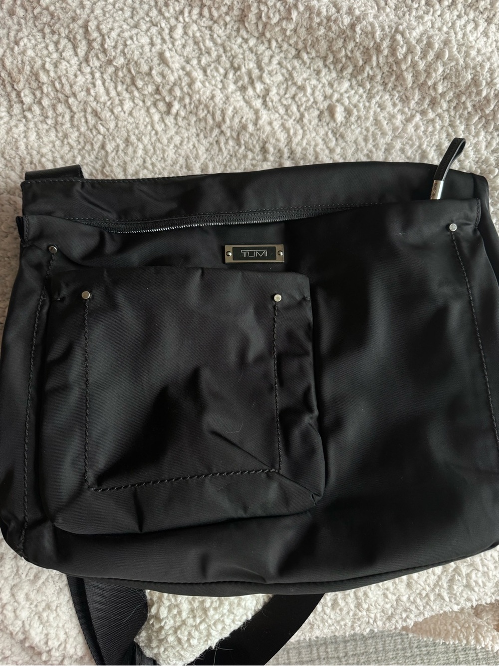 Tumi Voyager Sumatra Black Nylon cross-over Bag with Silver ID Tag